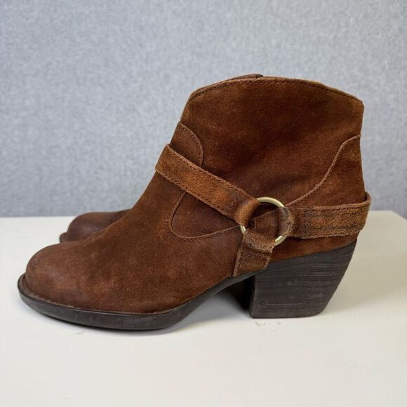 Born Women's Size 8.5M Brown Leather Buckled Ankle Booties Boots - Picture 1 of 10